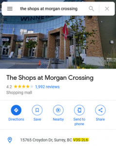 The Shops at Morgan Crossing as Seen on Google Maps. This postal code is actually wrong